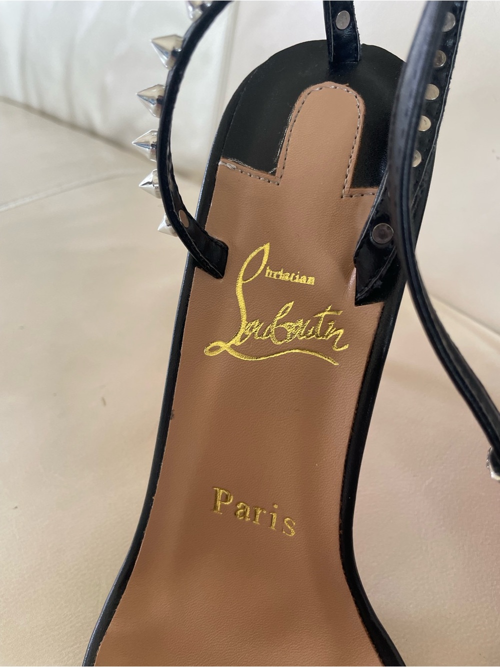 Christian Louboutin So Me 100 - Black Spike-Trim Ankle-Strap Heels, Sz 12 / EU43 - Picture 2 of 16